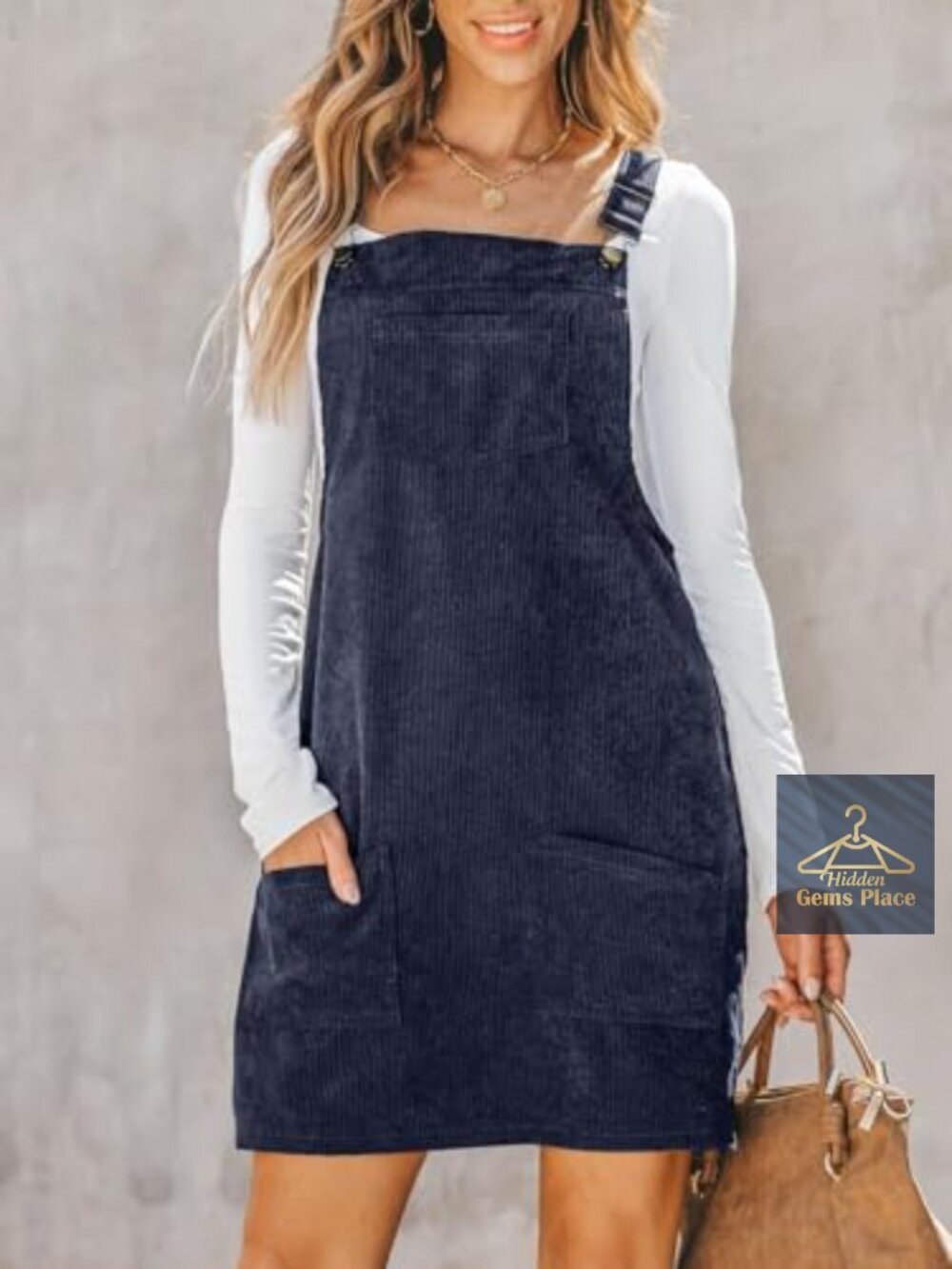 CUPSHE Corduroy Square Neck Adjustable Strap Overall Mini Dress - Picture 5 of 6